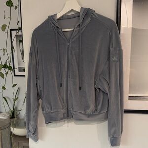 Alo Gray Zip-Up Velour Hoodie